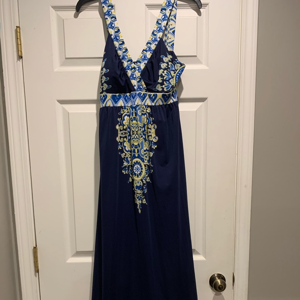 Navy and paisley print maxi tank dress, medium